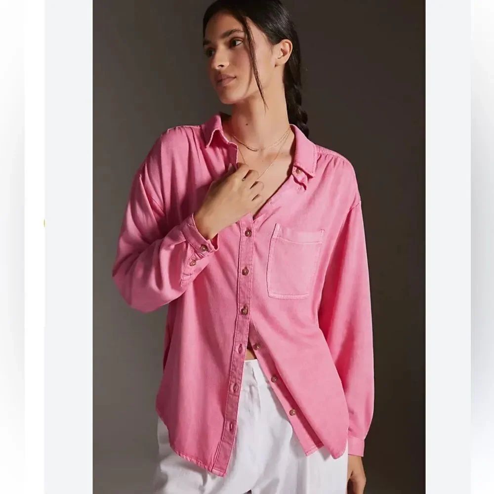 Pilcro AnthropologieOversized Oxford Button Down Shirt Pink Vintage Color Sz XS